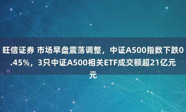 旺信证券 市场早盘震荡调整，中证A500指数下跌0.45%，3只中证A500相关ETF成交额超21亿元